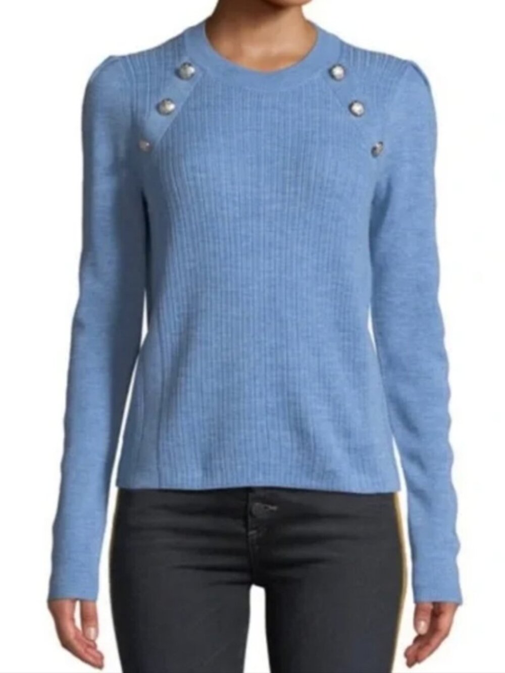 Veronica Beard Women's Large Simi Sweater Merino Wool Blue